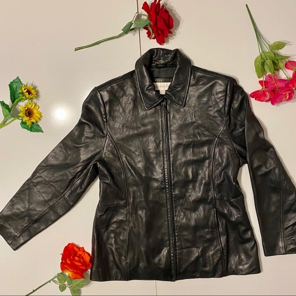 Liz Claiborne 100% Black Genuine Leather Jacket Lg - Picture 1 of 4